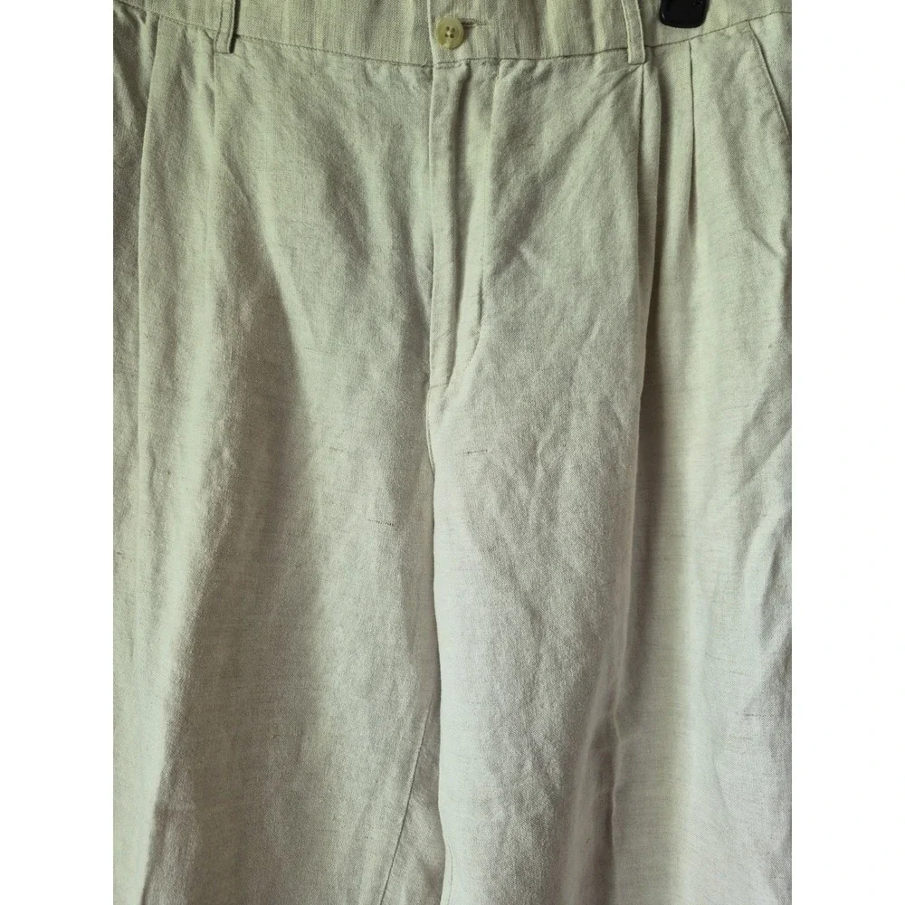 Club Room Linen Pants Men's 38/32 Beige Cuffed Pleated Vacation Travel *See Pics